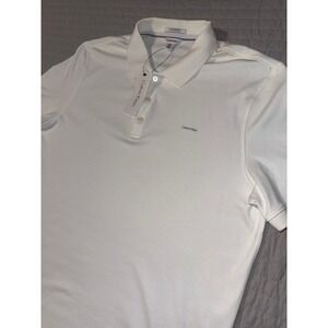 Calvin Klein Mens Liquid Cotton Polo Shirt White Short Sleeve 40X8156 Large NWT